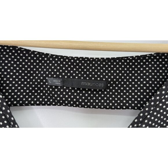 Maurices Black & White Polka Dot Peplum Peekaboo Back Blouse Sz L Preppy‎ Event - Picture 4 of 8